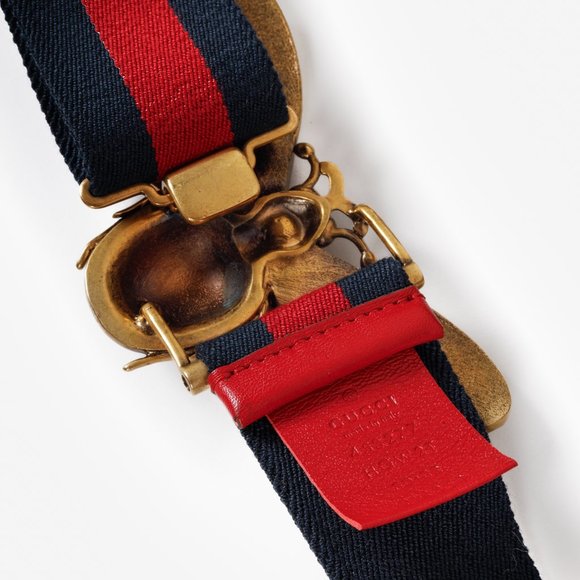 Gucci Queen Margaret Bee Canvas Striped Belt - Picture 5 of 6